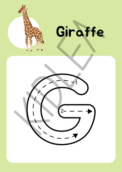 Alphabet Tracing Workbook – 26 Animal-Themed Pages