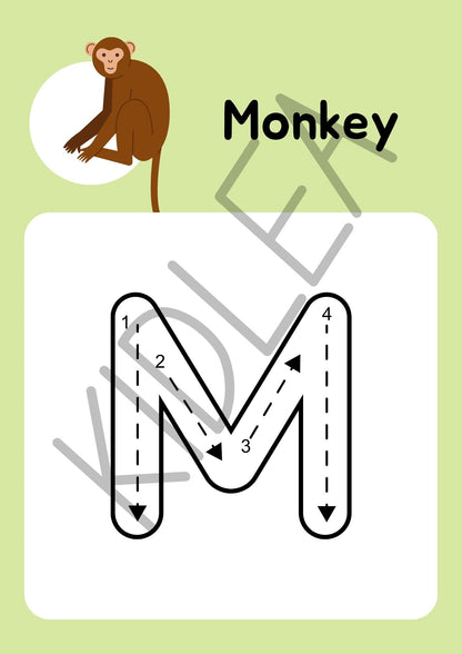 Alphabet Tracing Workbook – 26 Animal-Themed Pages